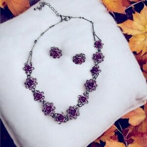 Adjustable Silver Rose Necklace Set